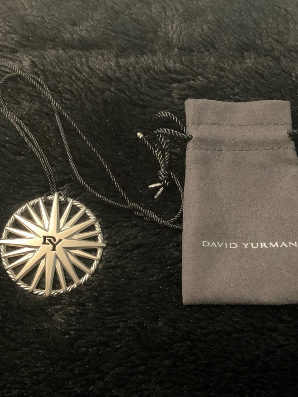 David Yurman Silver Metal Christmas Ornament Star Pendant Black Chord 2” New